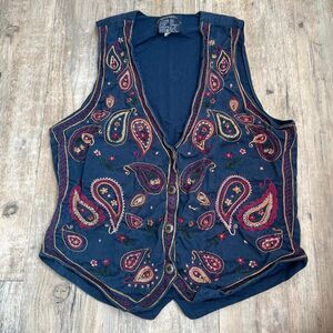 Solutions Vest Western Embroidered Women's S Blue and Navy Gilet